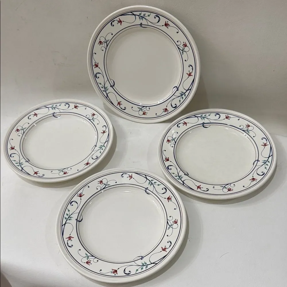 Mikasa Intaglio Cac20 Annette Floral Salad Appetizer 4 Saucers Blue Red Accents